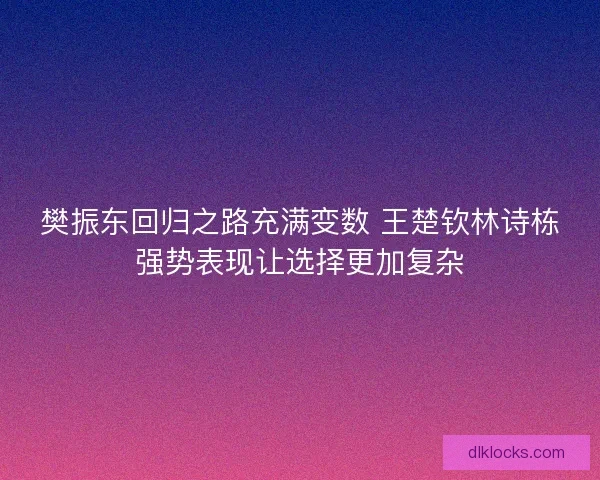 樊振东回归之路充满变数 王楚钦林诗栋强势表现让选择更加复杂